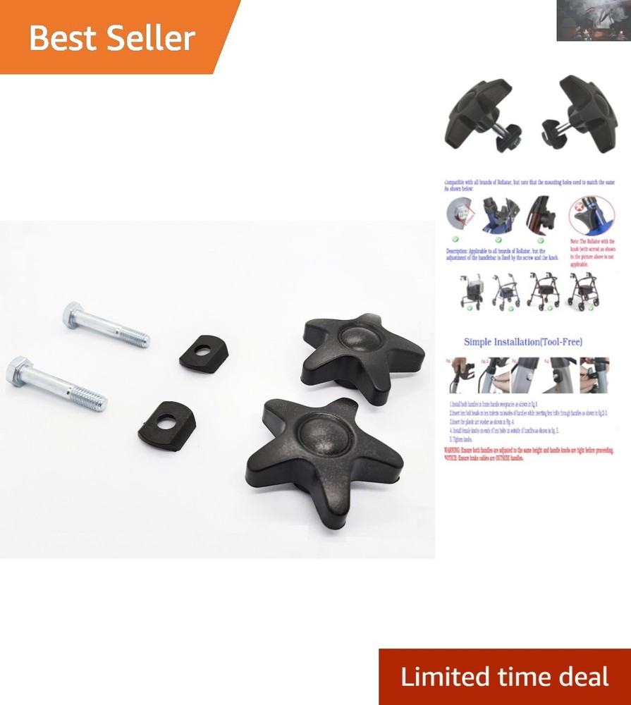 Black Replacement Arm Adjustment Knobs for Rollators – Durable & Easy to Install