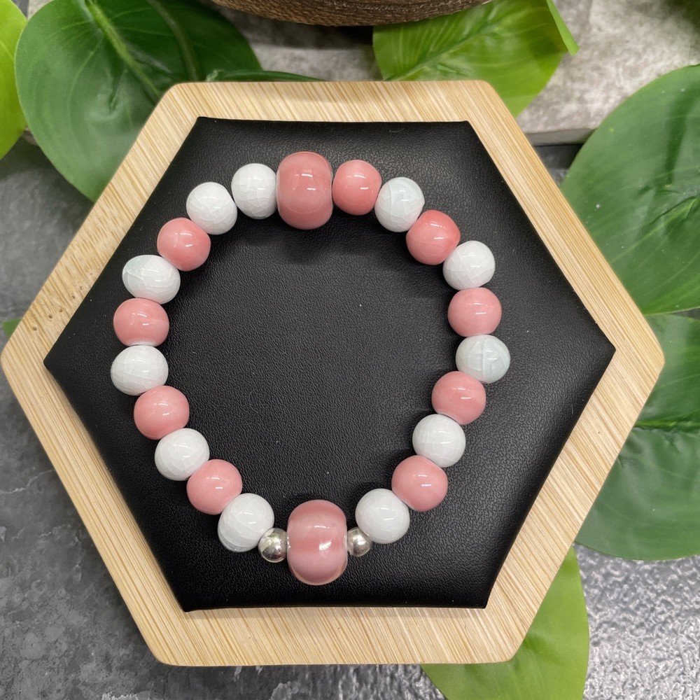Handmade Ceramic Bead Beaded Stackable 6” Plus Stretch Bracelet New B27