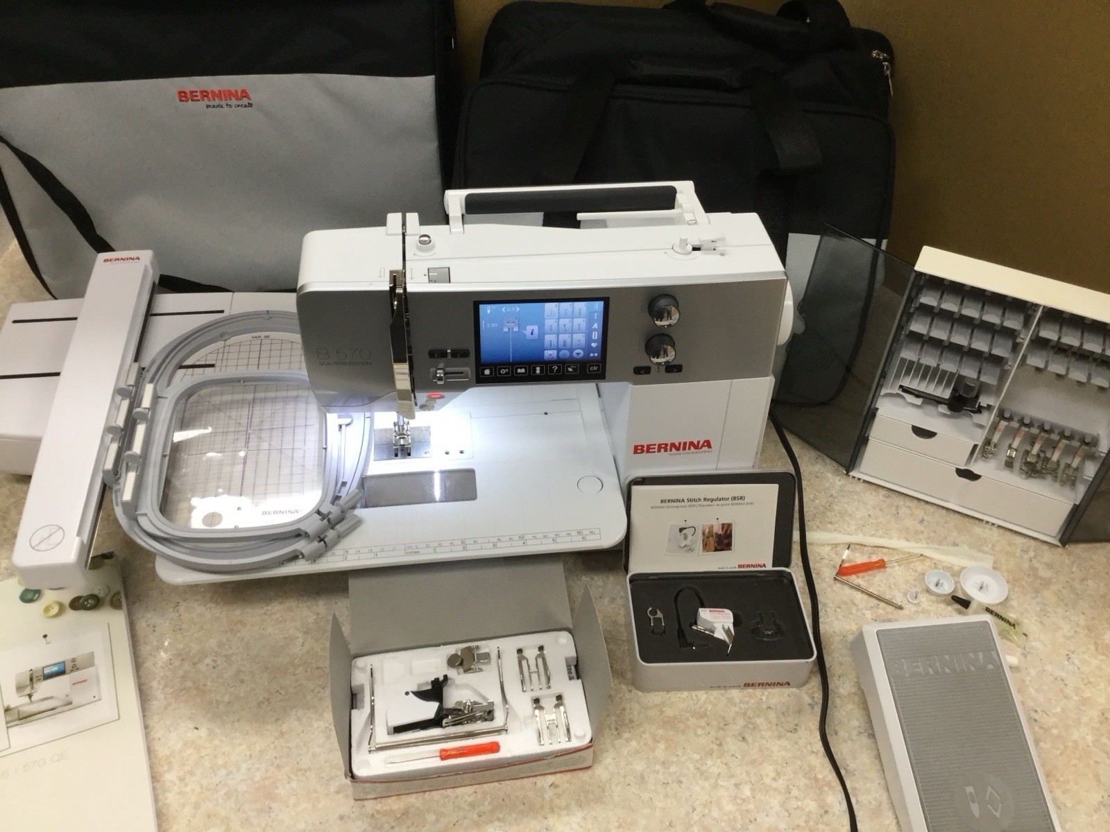 Bernina 570 QE (1st Gen Model) Sewing, Quilting, Embroidery Machine with BSR