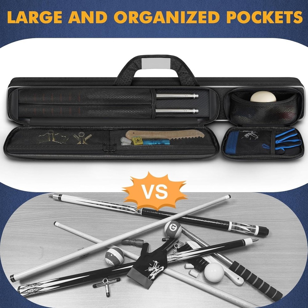 Deluxe Waterproof Pool Stick Case - Holds 2 Cues with Multiple Accessory Pockets
