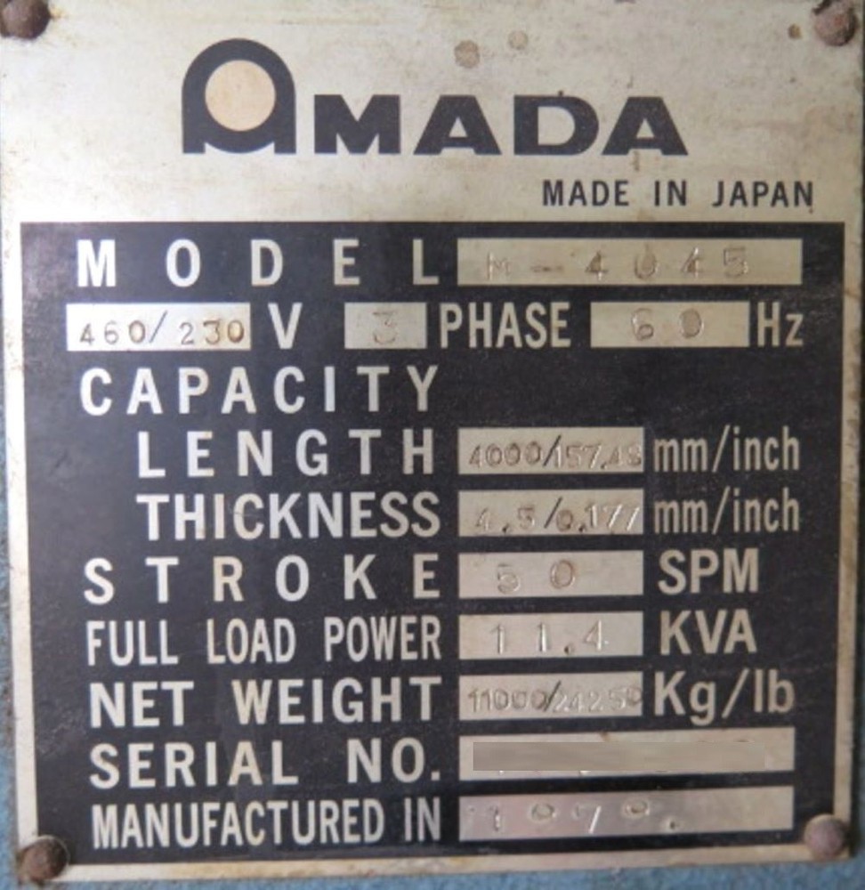 AMADA M-4045 POWER SQUIRING SHEAR
