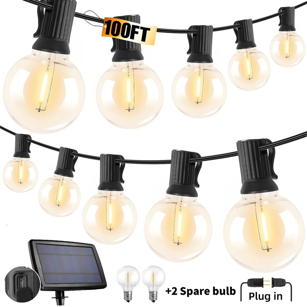 Solar String Lights - 100Ft LED Outdoor String Lights - Shatterproof, Waterproof