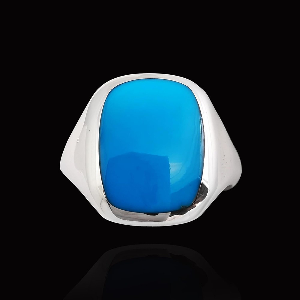 925 Sterling Silver Rectangular Turquoise Resin Ring, Simple Rounded...