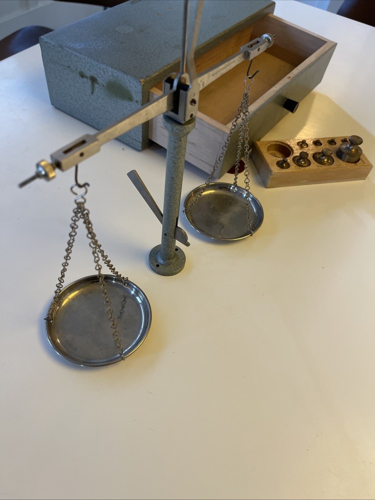 Vintage Equal Arm Scale & Weight Set, West Germany Complete