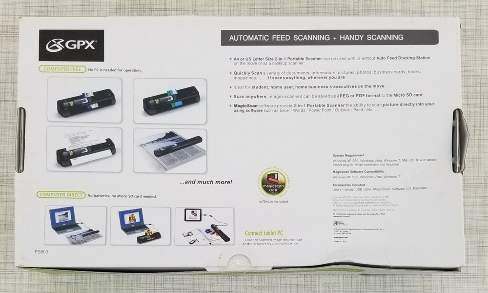 GPX Portable Docking Scanner 900DPI High-Resolution Automatic Feed+Handy Scanner