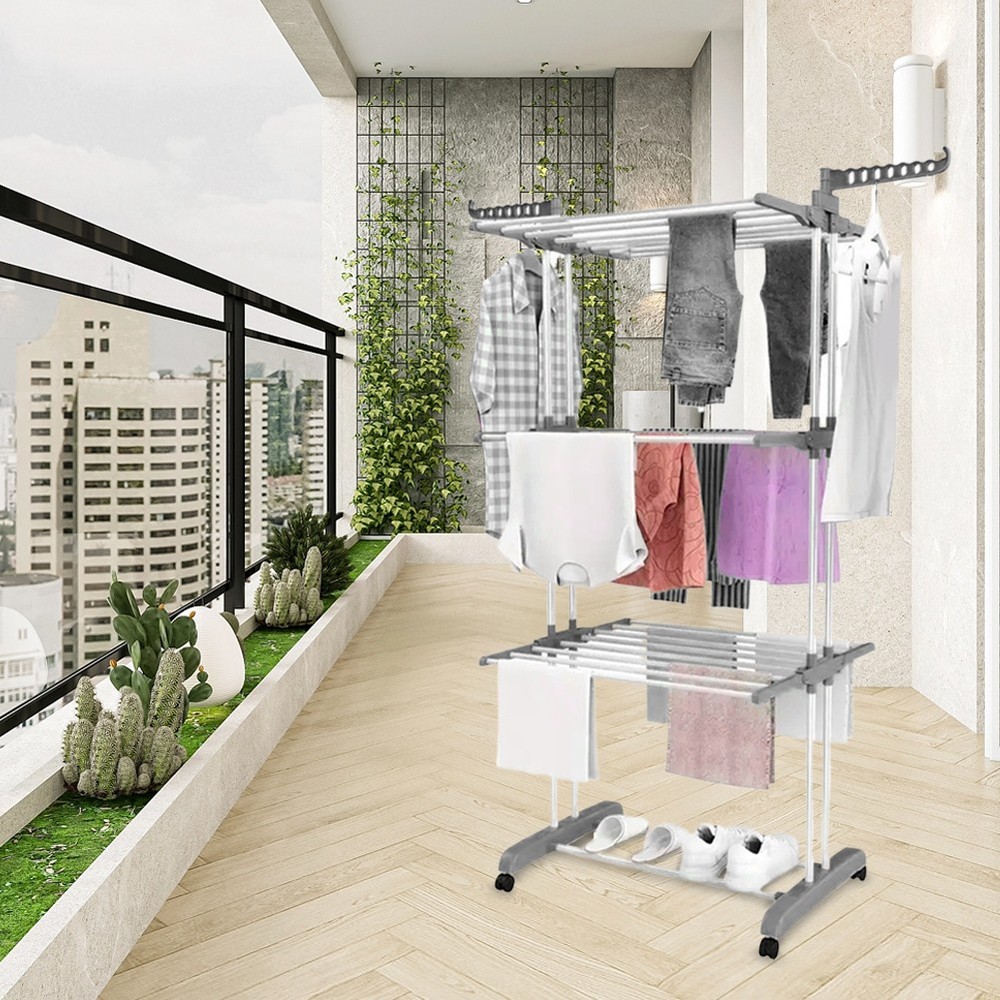 3 Tier Laundry Organizer Folding Drying Rack Clothes Dryer Hanger Stand Mobile