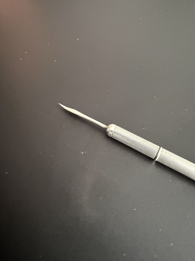 Solid Silver Engine Turned Twist Action Toothpick Pendant Cohen & Charles 1954