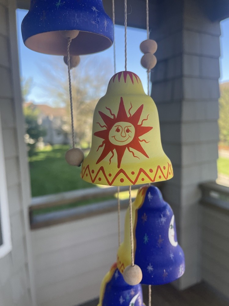 Hand Painted Sun & Moon Terra Cotta Wind Chimes