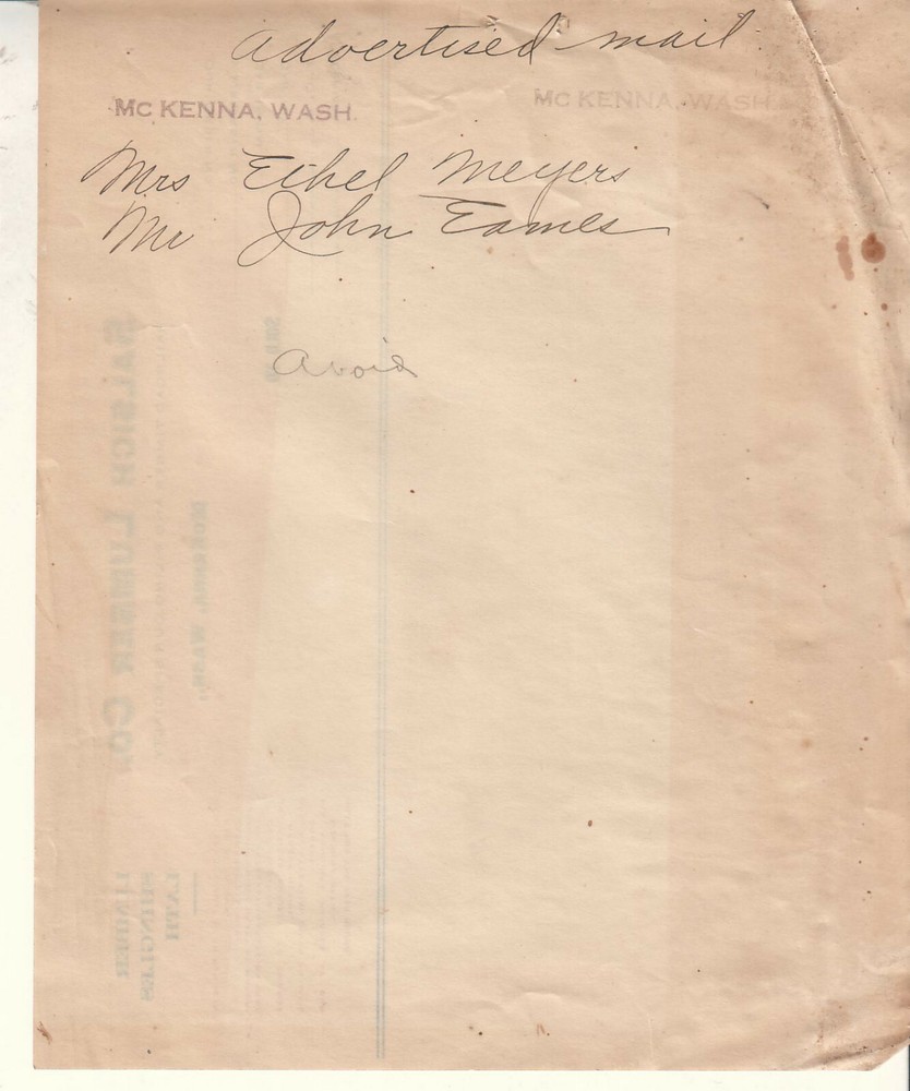 c 1919 McKenna WA post office advertised mail names/avoid