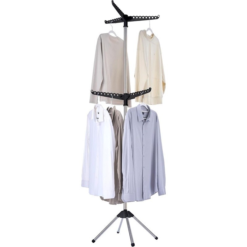 2-Tier Foldable Clothes Drying Rack 360 Rotating Laundry Organizer Space Saver