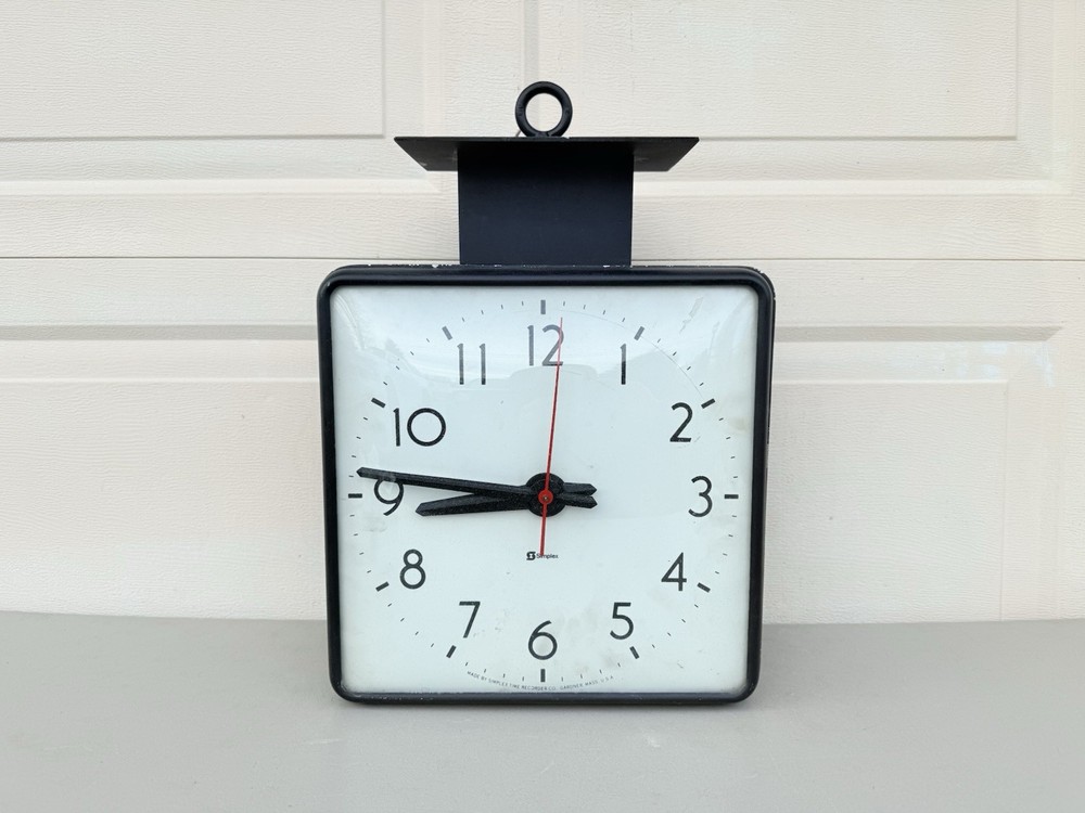 Vintage Simplex Industrial Hanging Ceiling Clock Square Double Sided