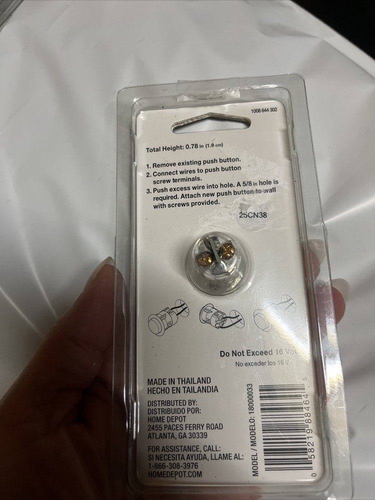 Defiant Illuminated Doorbell Push Button Wired Lighted Nickel