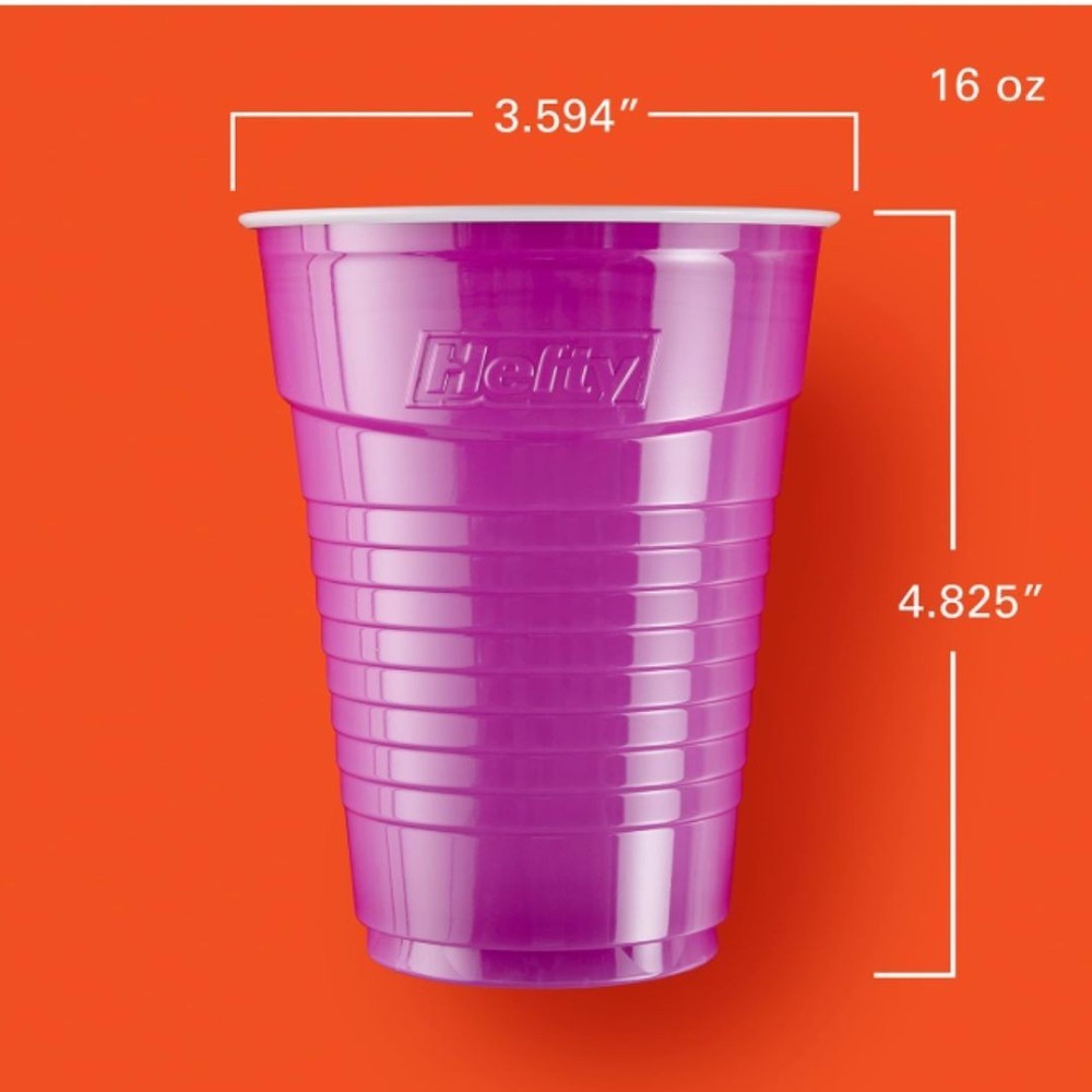 Hefty Party On Disposable Plastic Cups, Assorted, 16 Ounce, 100 Count New
