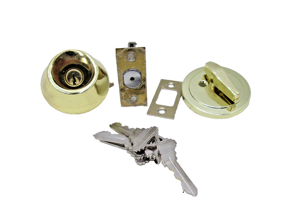 Entry Deadbolt Combo Door Locks Levers Handle Polished Brass Keyed Alike Knobs