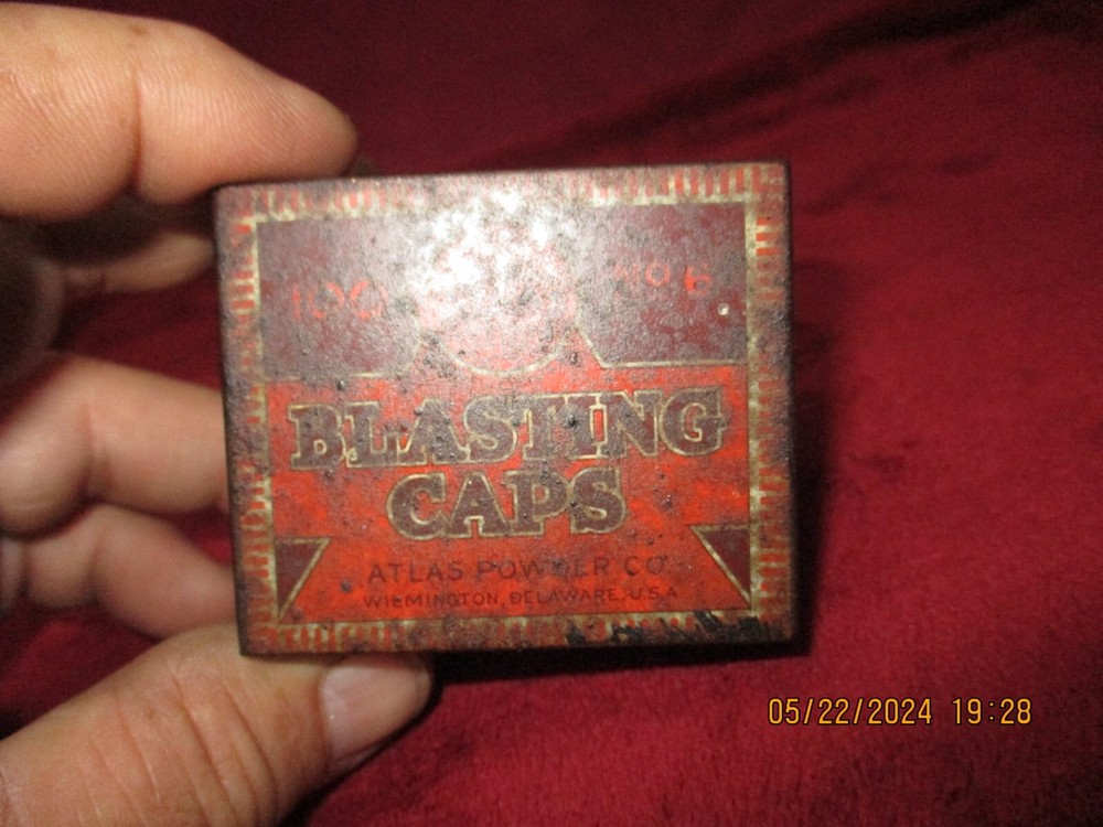 Antique Atlas Blasting Cap Tin, Advertising Tin, EMPTY