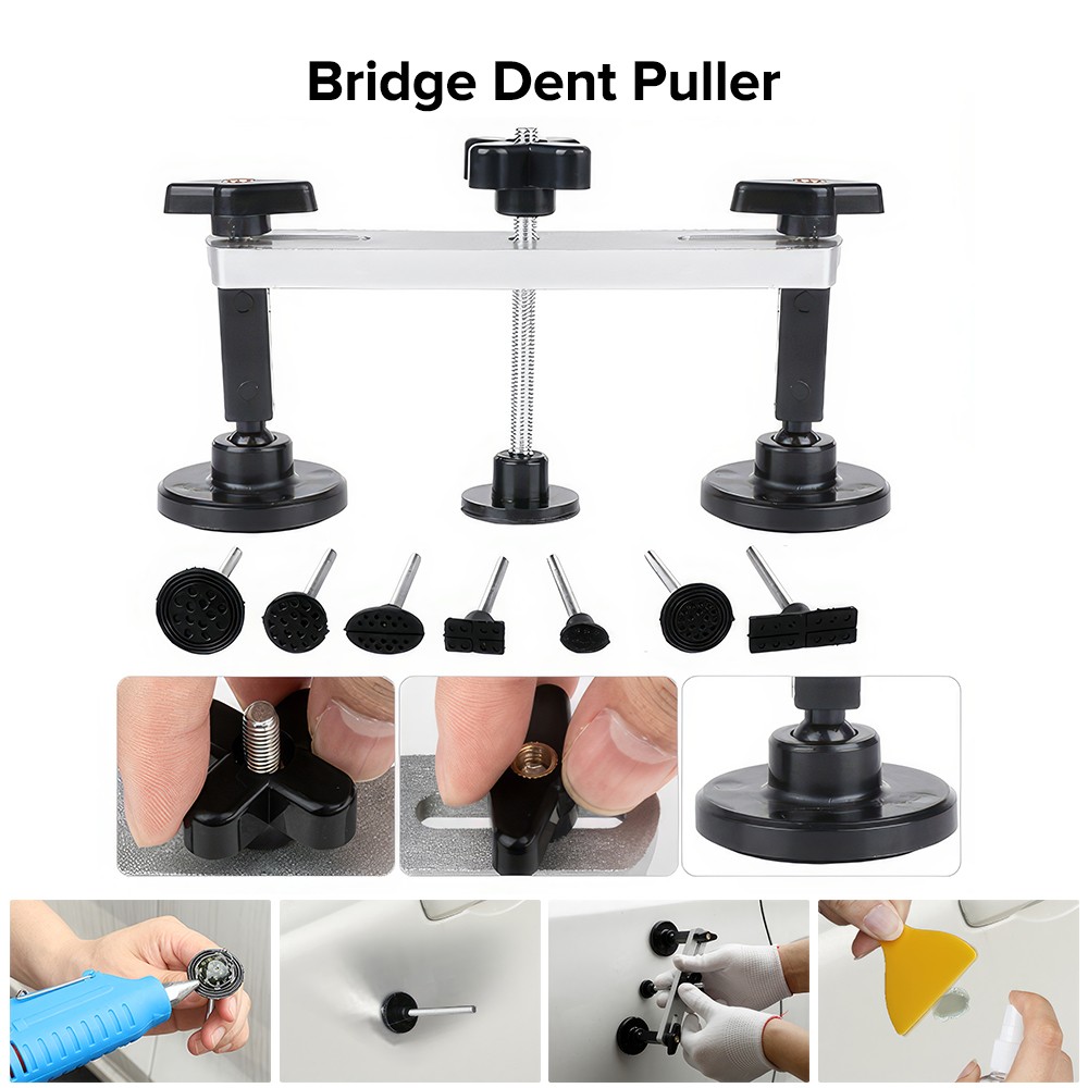 75Pc Car Dent Puller Kit Dent Removal Tool + Hammer T-Bar Bridge Puller Glue Gun