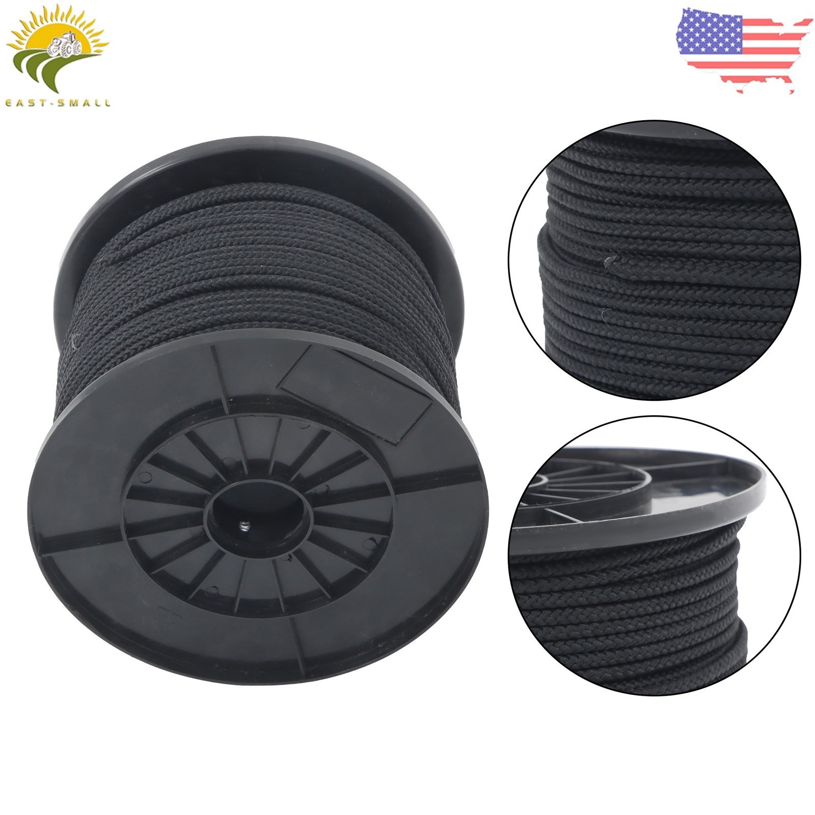 3/16" Black Dacron Polypropylene Rope 500 Ft Spool High UV & Abrasion Resistance