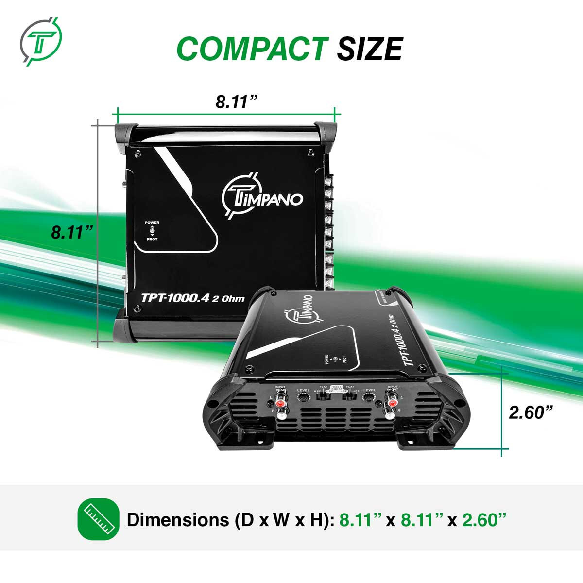 Timpano TPT-1000.4 Amplifier 2 Ohms Compact 4 Channel Full Range Digital Amp