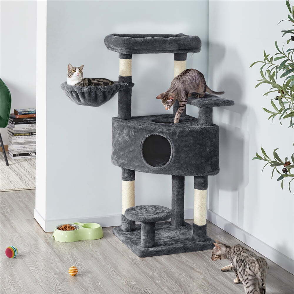 Multilevel Cat Tree Basket Condo Scratching Posts, Dark Gray