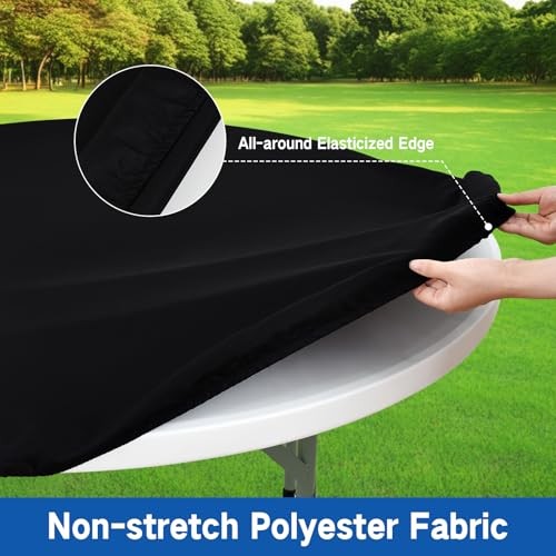 Round Elastic Fitted Tablecloth, Windproof Polyester Table 60" (Round) Black