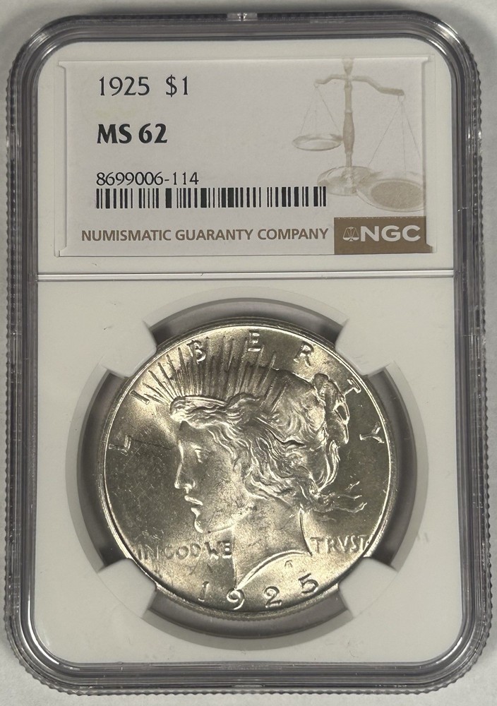 1925 Peace Silver Dollar Coin NGC MS 62