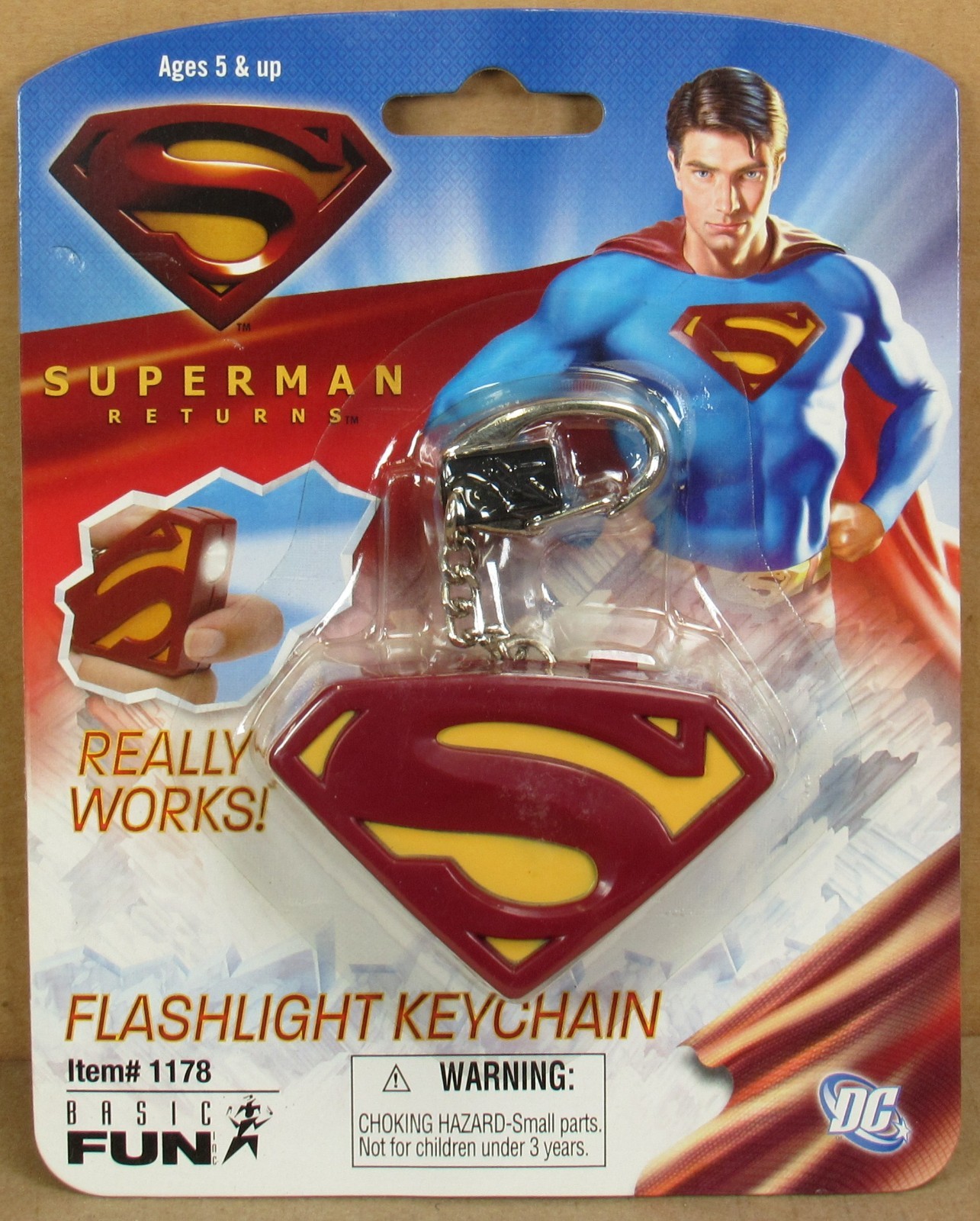Superman Returns Flashlight Keychain by Basic Fun NIP 2006