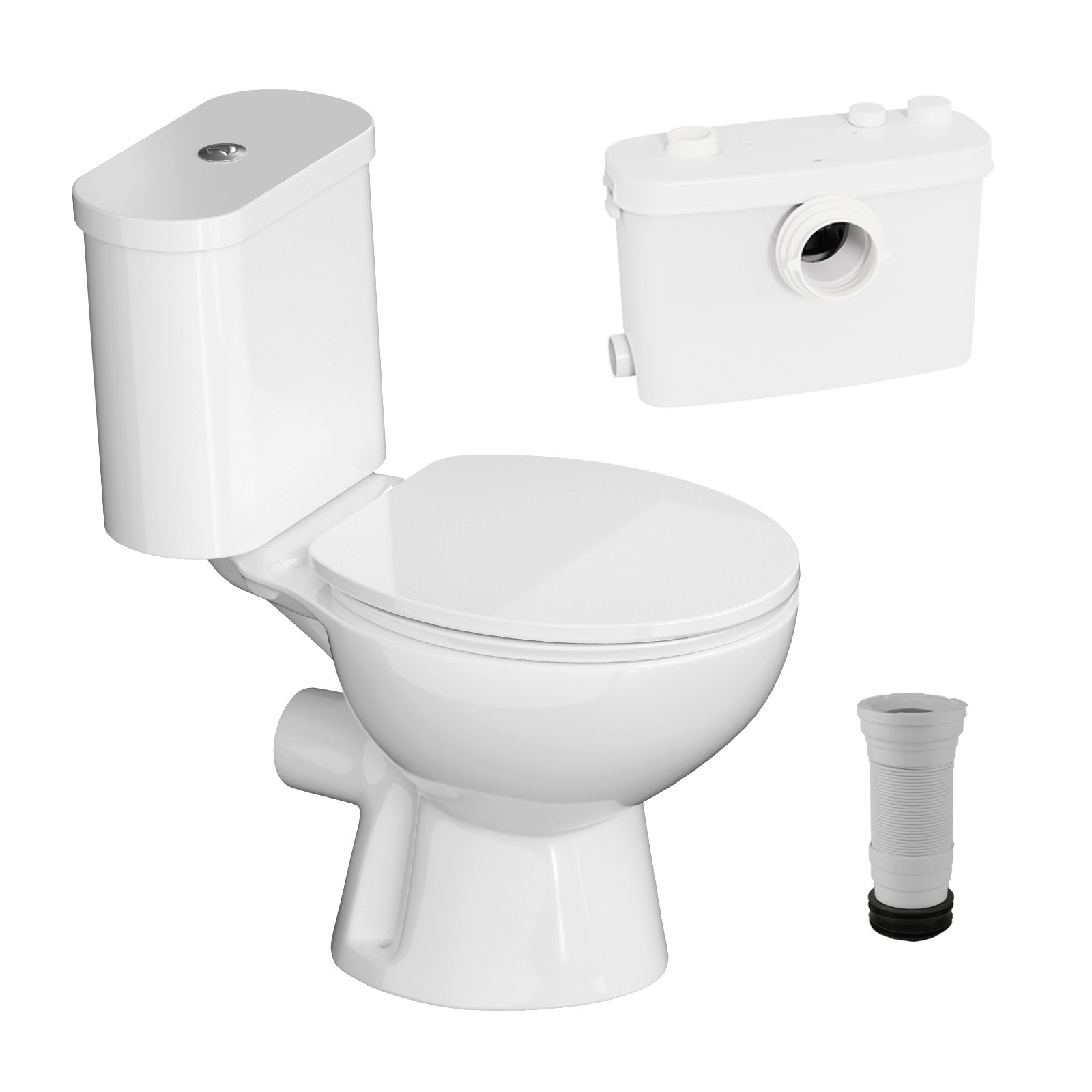 500W Upflush Macerating Toilet System with Pump & 4 Inlets for Basement White