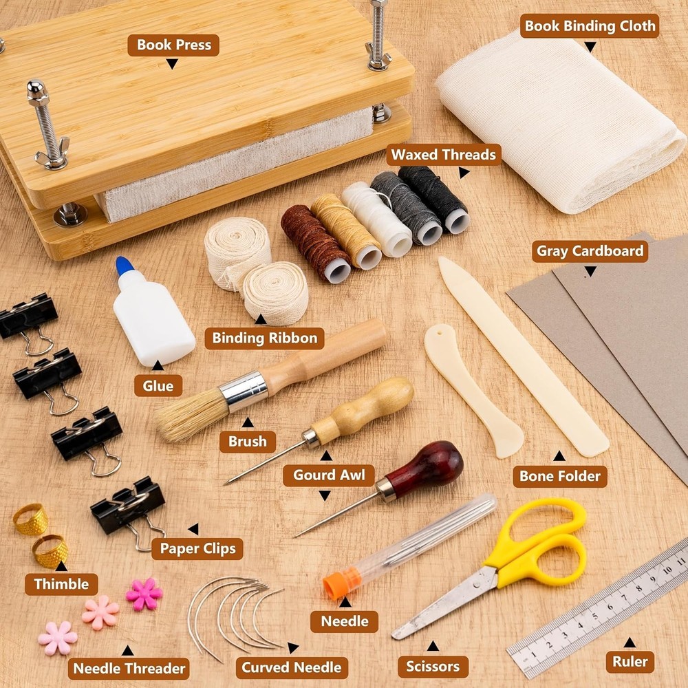Versatile Book Binding Kit with Press & Materials for Addictive Journal Making