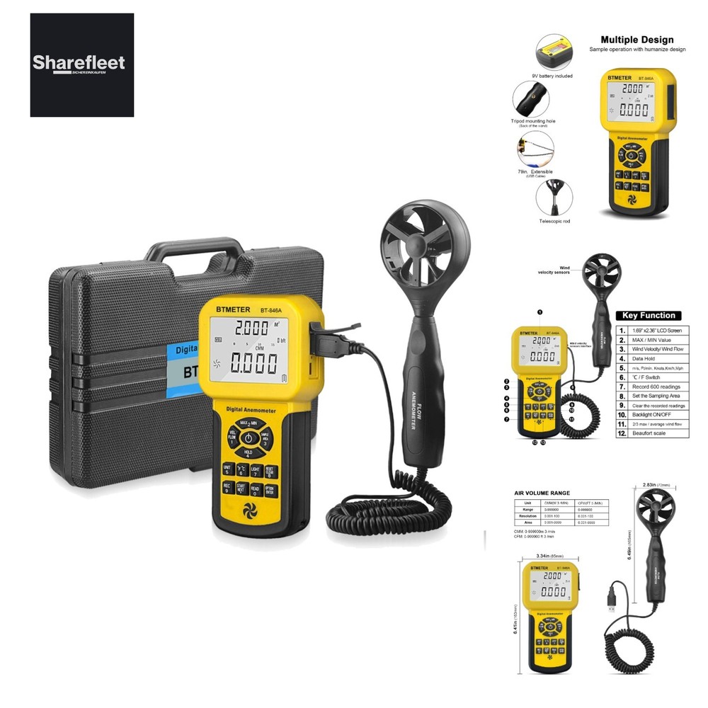 BT-846A Pro HVAC Anemometer Measures Wind Speed, Wind Flow, Wind Temperature,...