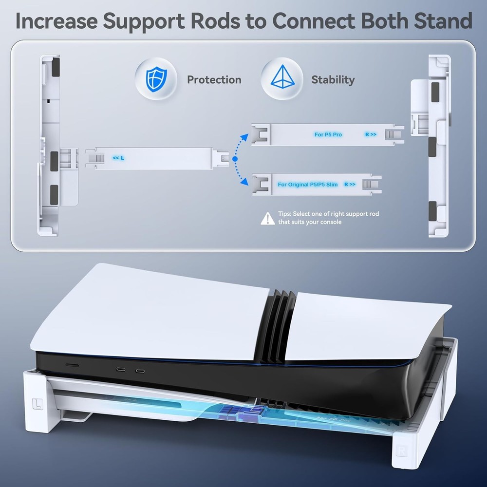 PS5 Horizontal Stand White - Stable Base with Support Rods