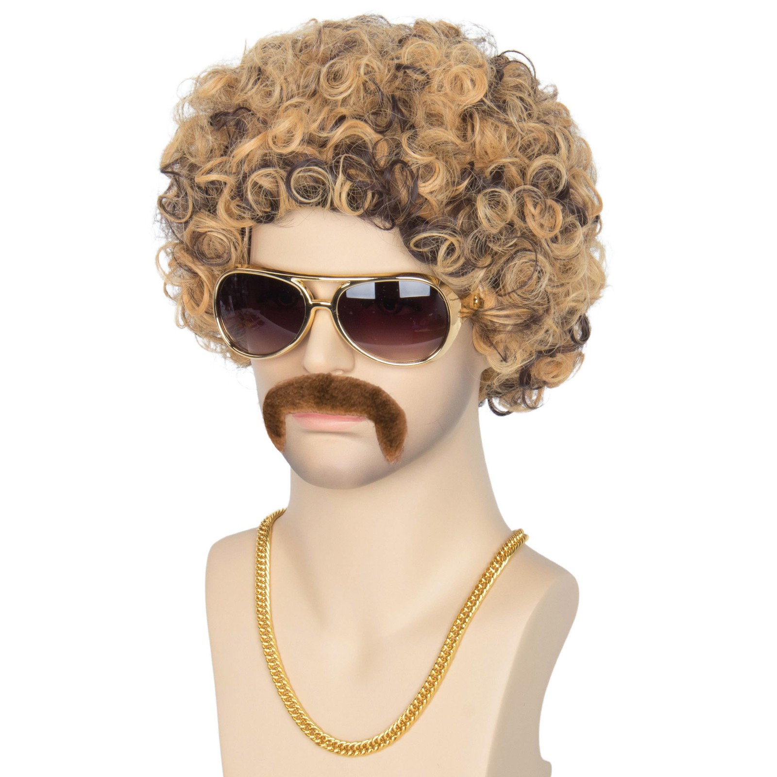Miss U Hair 70s Disco Wig For Men Blonde Mix Brown Short Curly Afro Set