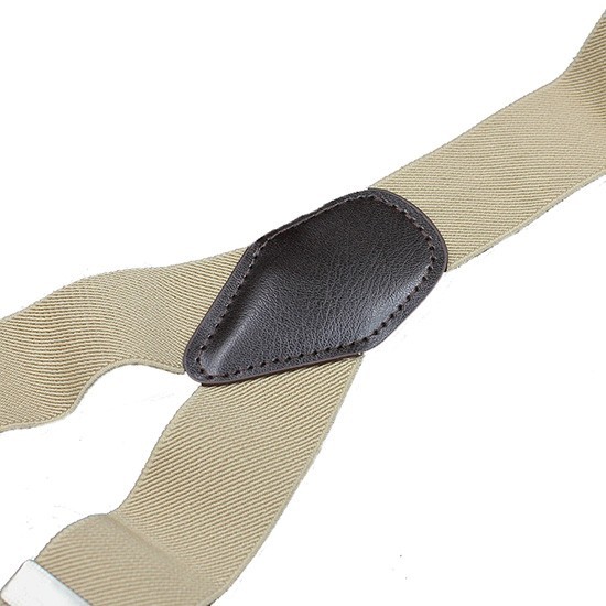 6 Button Holes Link Men's Suspenders Beige Color 24-43" Adjustable Length 1.37"W