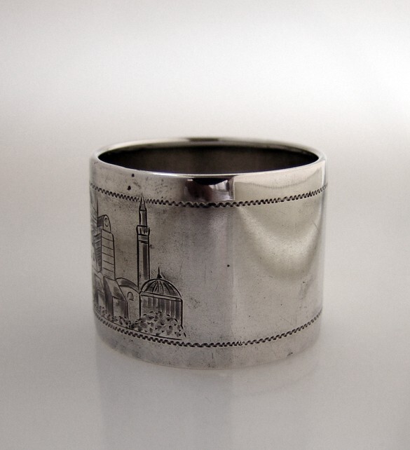 German Architectural Napkin Ring 800 Silver 1900
