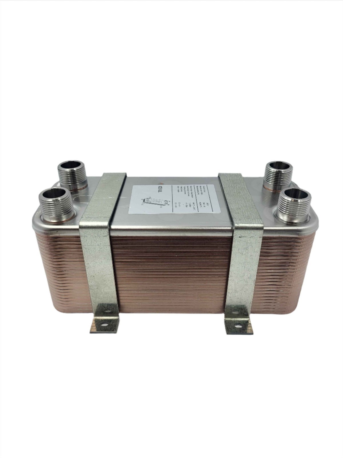 50 Plate Water to Water Brazed Plate Heat Exchanger 1" MPT Ports w/ Brackets