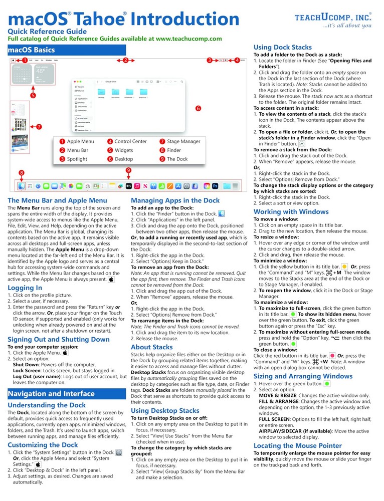macOS Tahoe Quick Reference Training Tutorial Guide (Cheat Sheet of Instructions