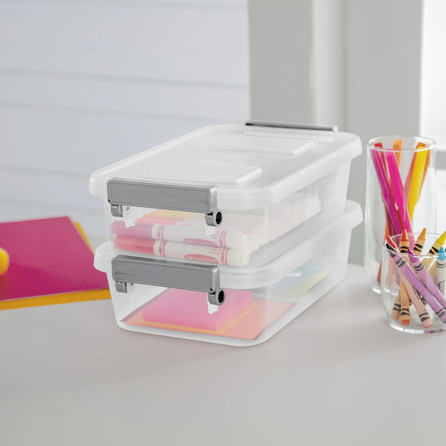 Sterilite 2.7 Qt. Modular Latch Box Plastic with Clear Base and Lid, Titanium