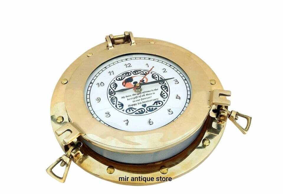 10'' Porthole Clock Nautical Antique Solid Brass ~ Best For Anniversary Gift,