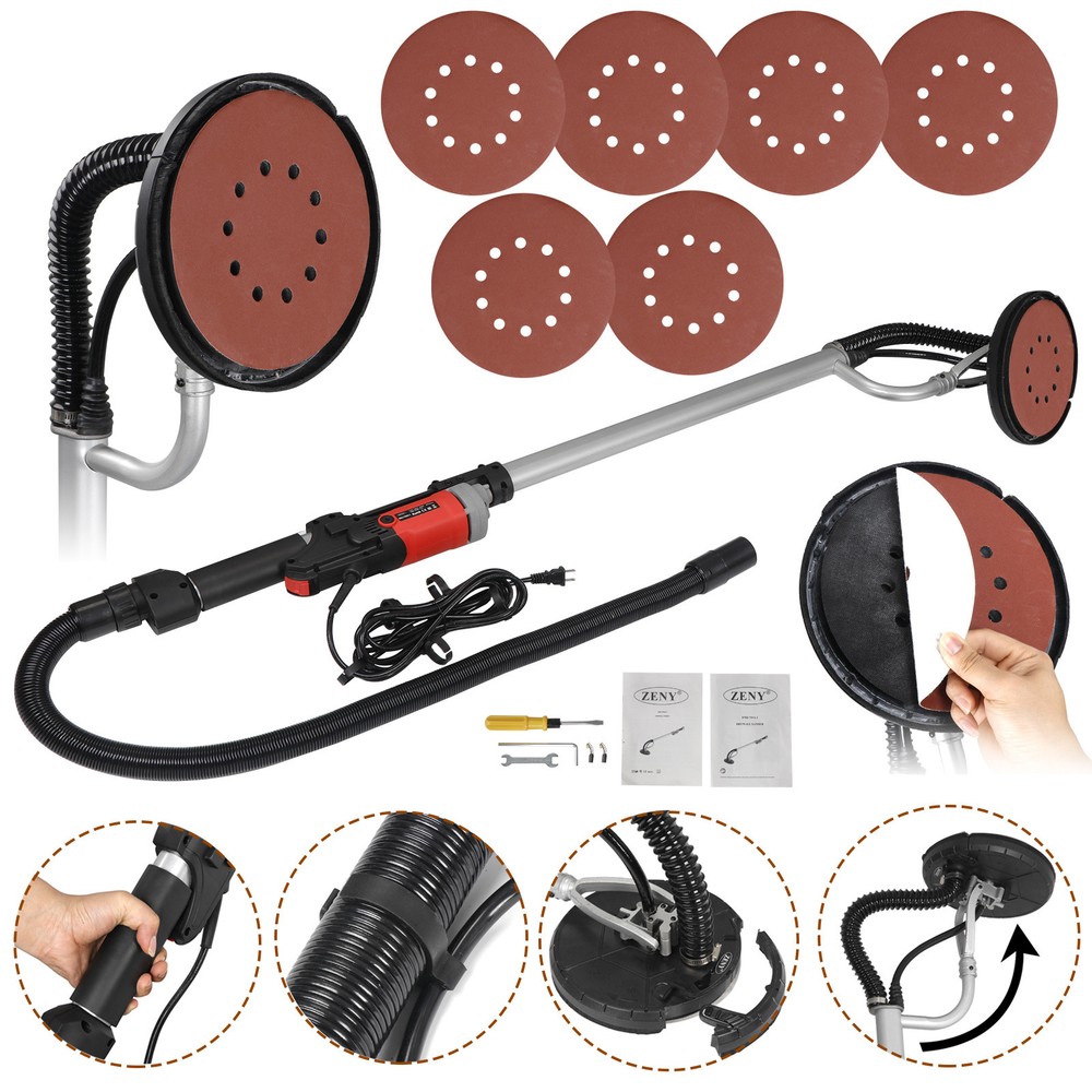 Electric 800W Variable Speed Drywall Sander w/ Vacuum Hose & Sander Discs