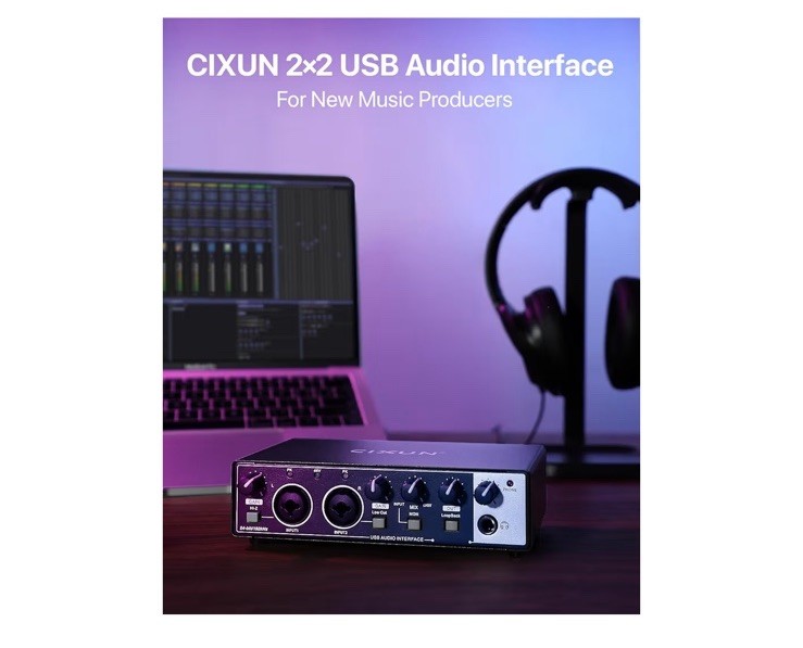 2x2 USB-C Audio Interface for PC/Mac Recording, 24-bit/192kHz, Dual TS/XLR Input