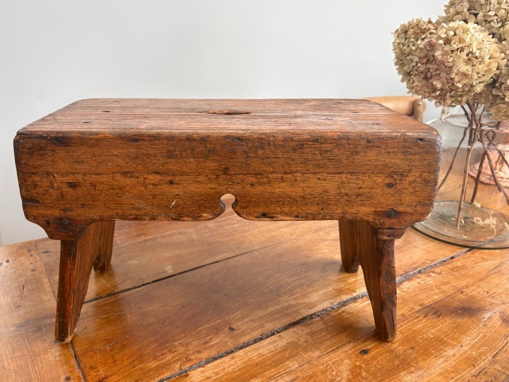 Antique French Pine Solid Wood Stool / Riser / Plant Stand 1920s