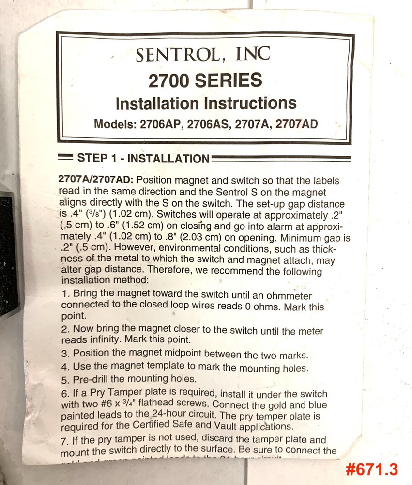 Sentrol 2707 AD-L (NEW) Surface Mount High Security Contact