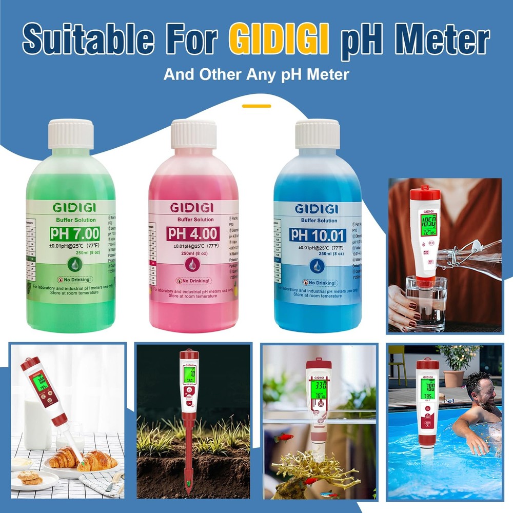 pH Meter Calibration Buffer Solution Kit, Includes pH 4.00, 7.00 and pH 10.01...