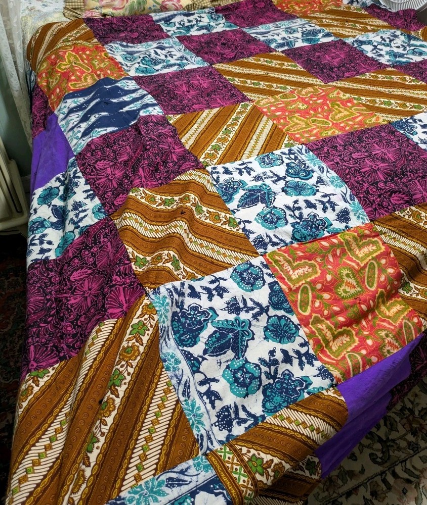 Handmade Boho 77 X 77 Bright Multicolor Purple Orange Patchwork Cotton Quilt