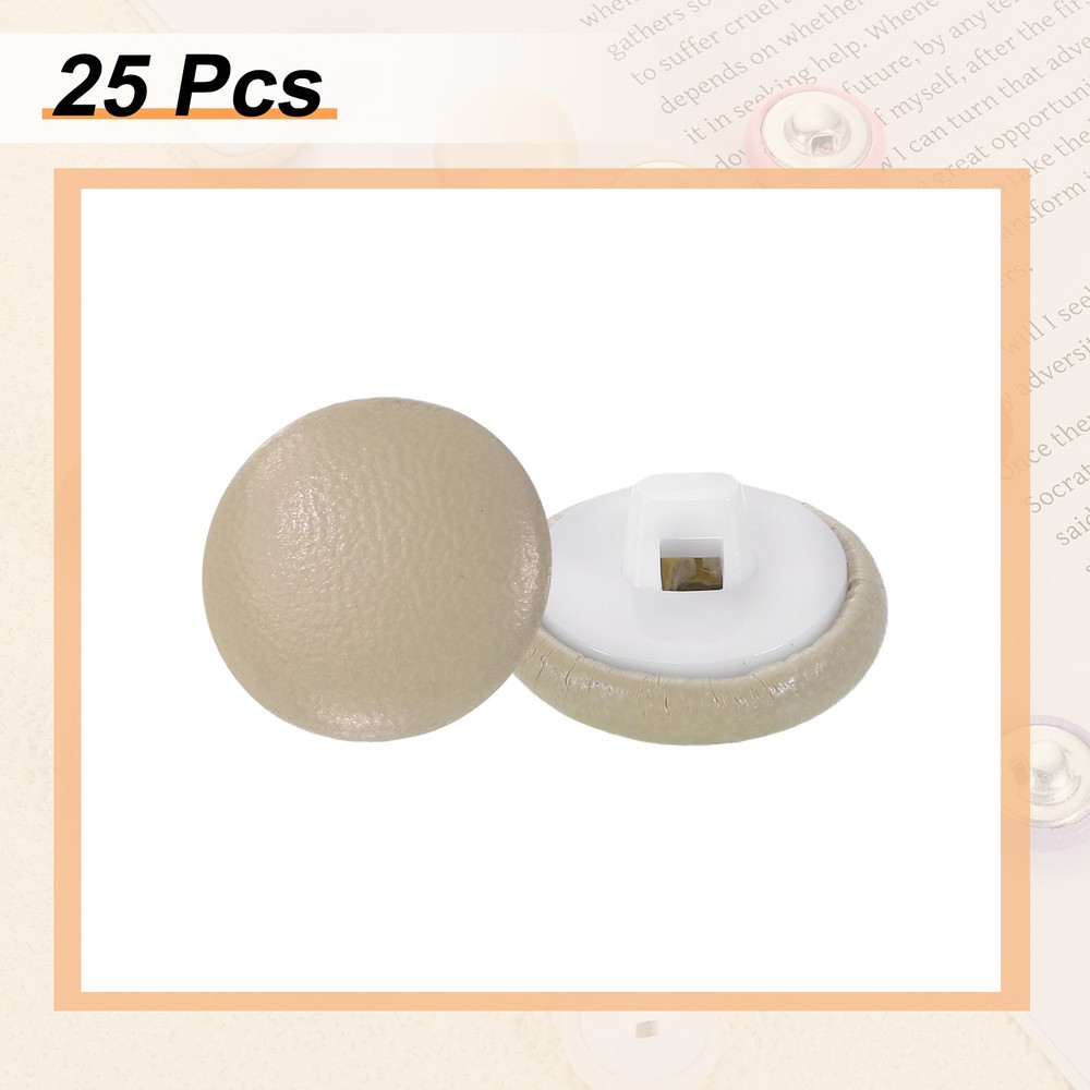 25pcs PU Leather Covered Button 15mm Plastic Shank Round Button, Light Brown