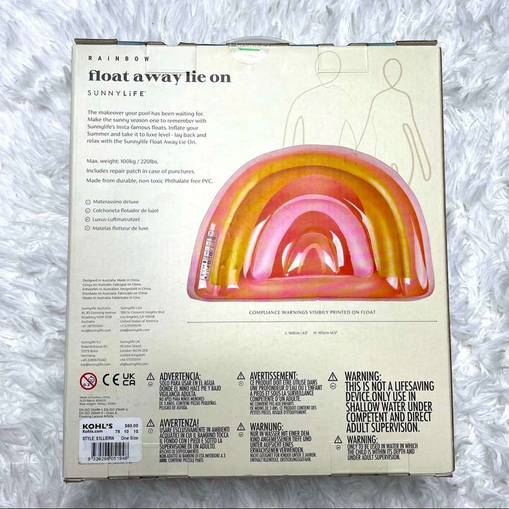Sunnylife Inflatable Float Away Lie On Pool Float Rainbow Sealed NIB
