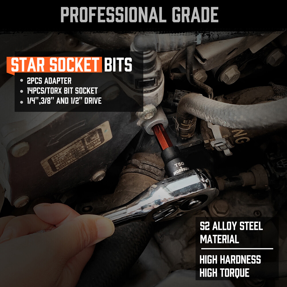 HORUSDY 31PC Torx Bit Socket& Female External Socket Set & Impact Socket Adapter