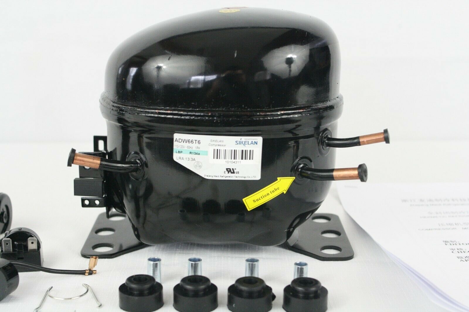 SIKELAN ADW66T6 REFRIGERATION COMPRESSOR 1/4+ HP 665BTU 110-120V R134A 50-60HZ