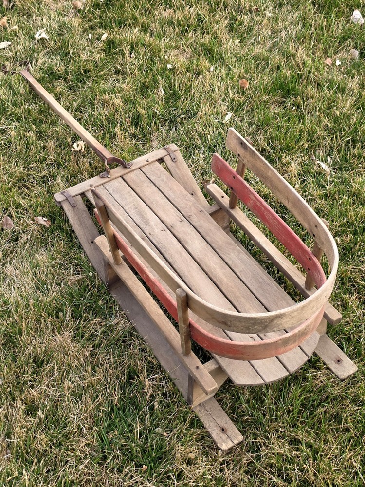 Vintage Children's Snow C-Back Pull Sled With Handle