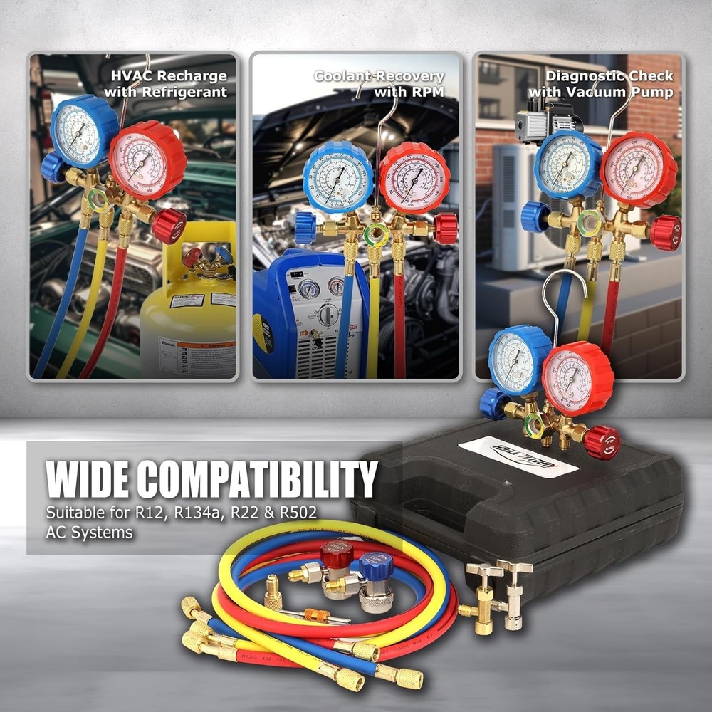 Complete AC Manifold Gauge Set for Refrigerants - Durable & Accurate Diagnostics