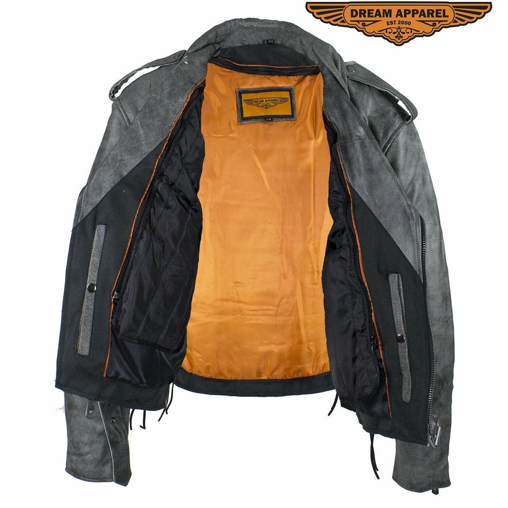 Men's Gray Motorcycle Jacket With Gun Pockets